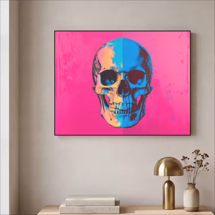 Neon - Blauw - Pop-art - Schedel Textielframe zwart klein -sfeer2