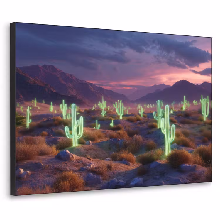 Neon cactussen - Woestijn - Zonsondergang Textielframe zwart klein -3d