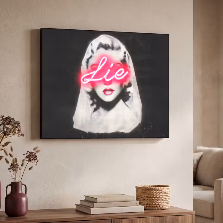 Neon - Letters - Vintage - Vrouw Textielframe zwart klein -sfeer3