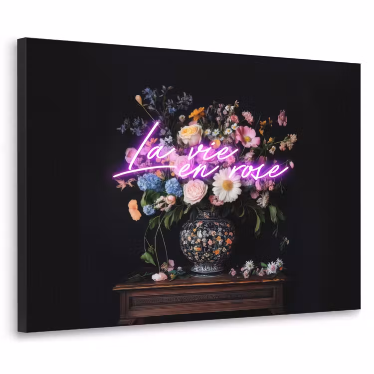 Neon - Vaas - Bloemen Textielframe zwart klein -3d
