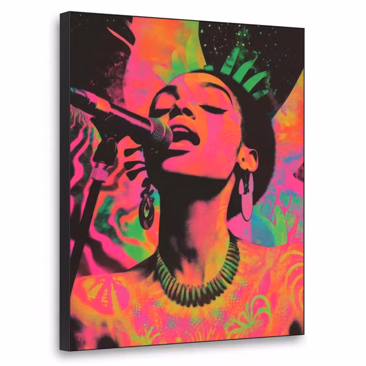 Neon - Vrouw - Microfoon Textielframe - compleet frame klein -3d