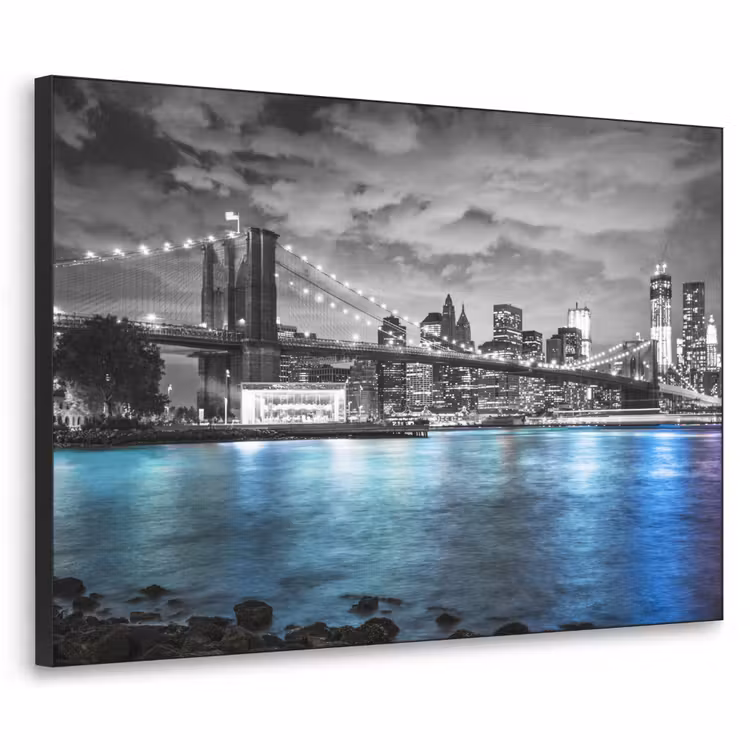 New York - Skyline - Stad - Blauw Textielframe zwart klein -3d