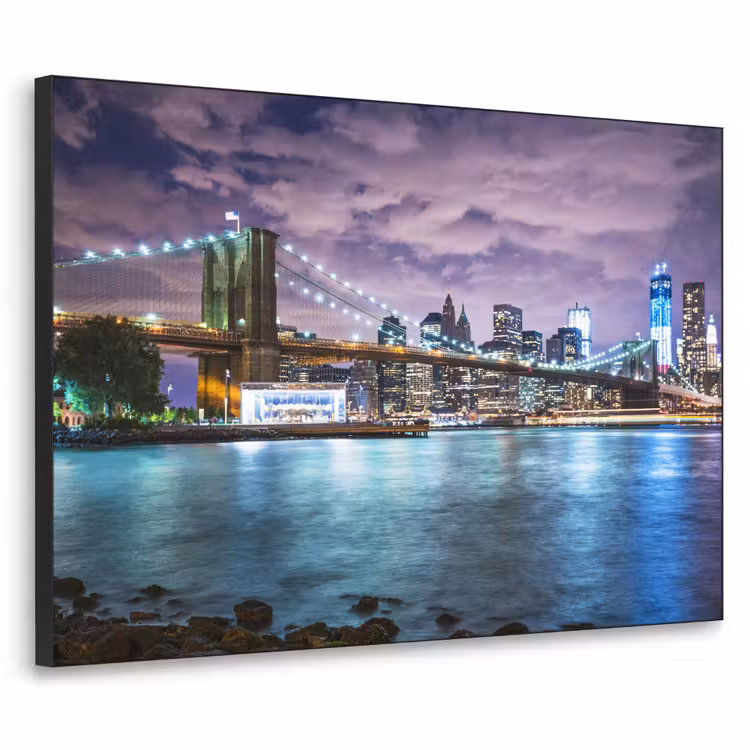 New York - Skyline - Stad - Kleuren Textielframe zwart klein -3d