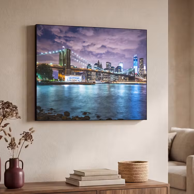 New York - Skyline - Stad - Kleuren Textielframe zwart klein -sfeer3