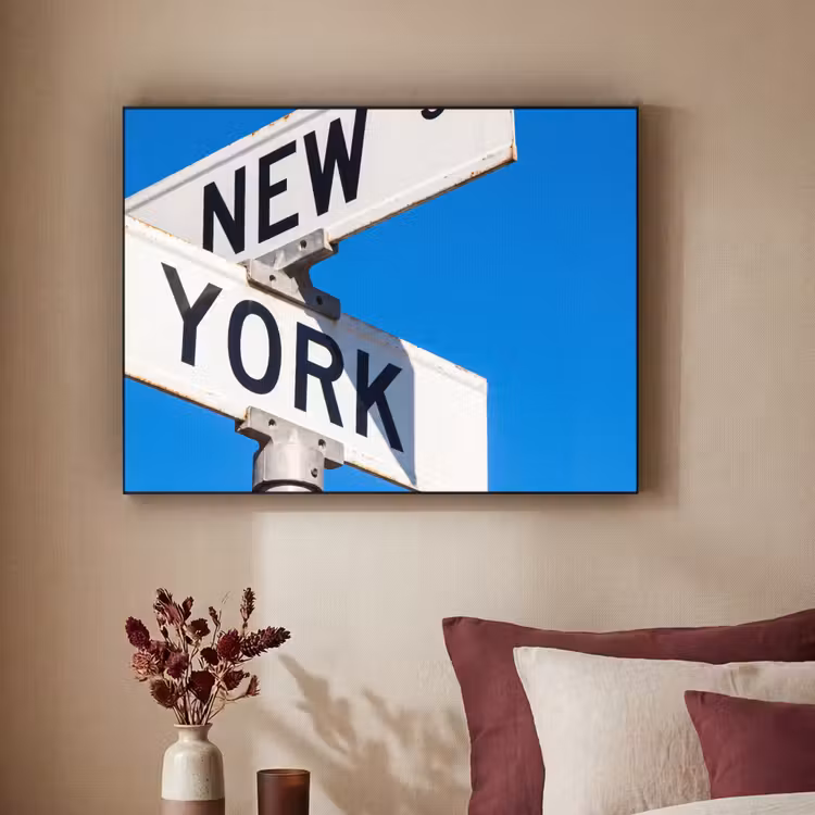 New York - Straatbord - Stad - Urban - Blauw Textielframe zwart klein -sfeer1
