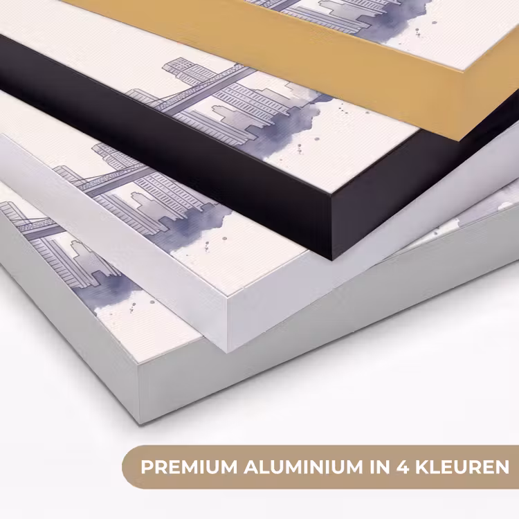 New York - Vrijheidsbeeld - Skyline - Illustratie - Blauw Textielframe zwart klein -USP_kleurenNL