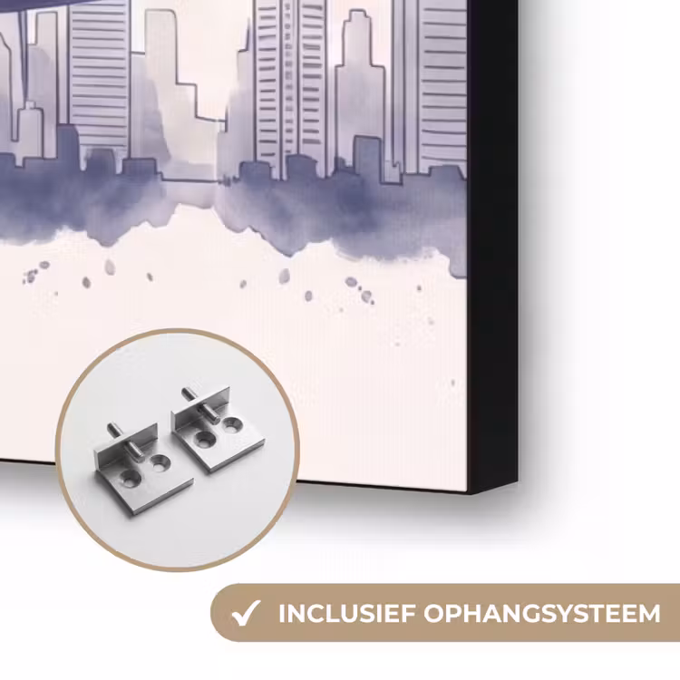 New York - Vrijheidsbeeld - Skyline - Illustratie - Blauw Textielframe zwart klein -USP_ophangsysteemNL