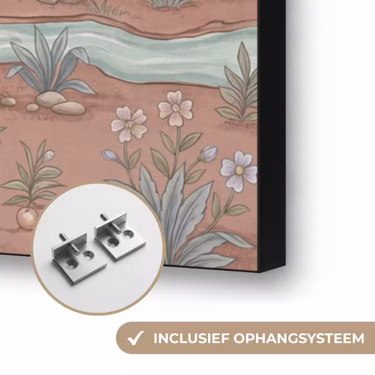 Nostalgisch - Reigers - Roze Textielframe zwart klein -USP_ophangsysteemNL