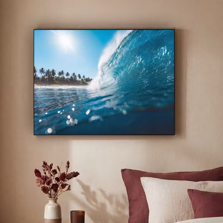 Oceaan - Golf - Strand - Natuur - Blauw Textielframe zwart klein -sfeer1