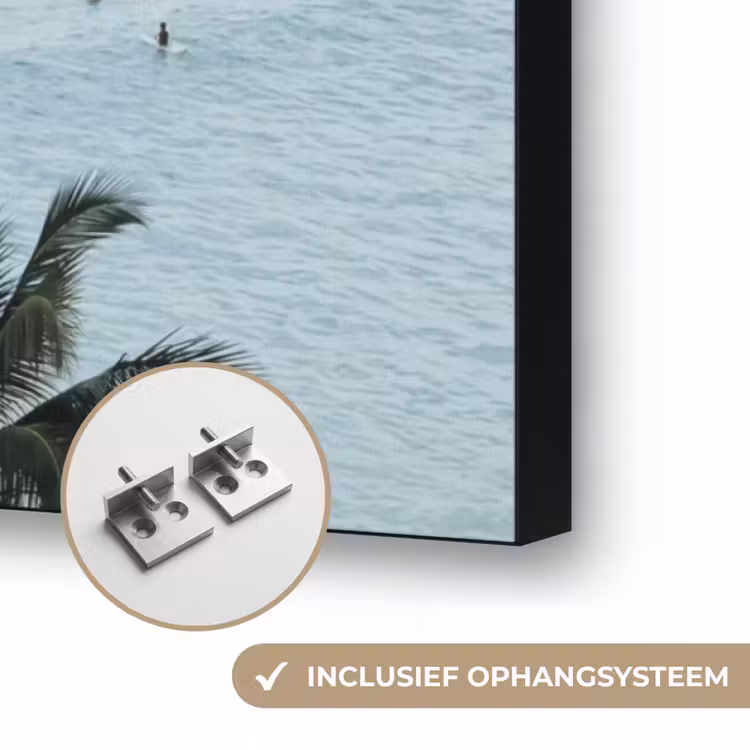 Oceaan - Palmbomen - Surfers Textielframe zwart klein -USP_ophangsysteemNL