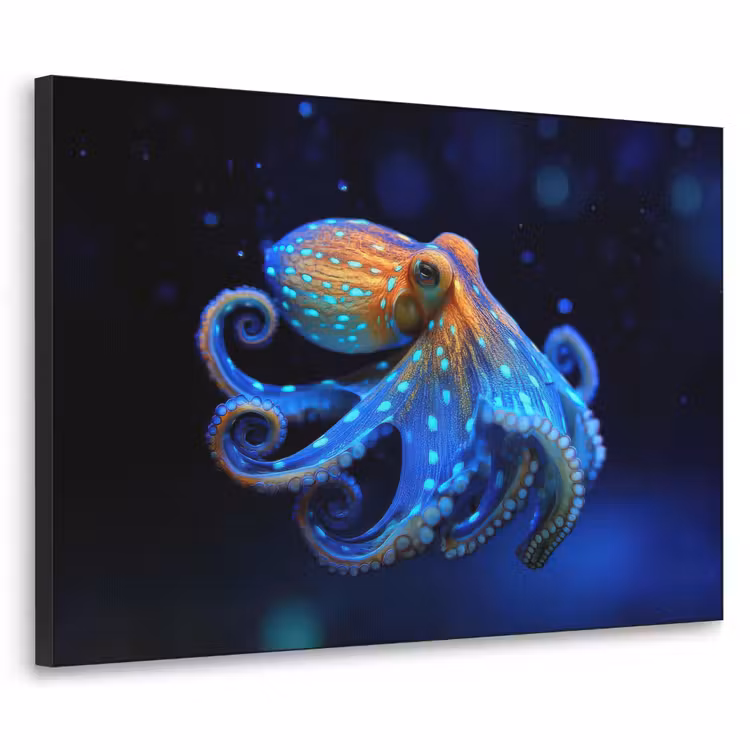 Octopus - Stippen - Blauw - Zee Textielframe - compleet frame klein -3d