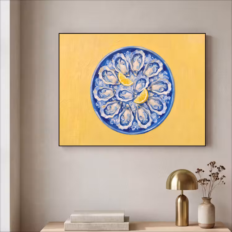 Oesters - Citroen - IJs - Modern - Geel Textielframe zwart klein -sfeer2