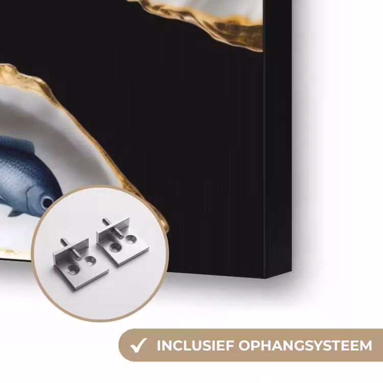 Oesters - Vissen - Blauw - Goud Textielframe zwart klein -USP_ophangsysteemNL