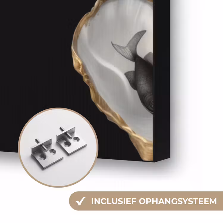 Oesters - Zwart - Vissen - Goud Textielframe zwart klein -USP_ophangsysteemNL