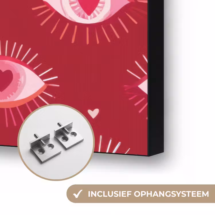 Ogen - Patroon - Roze - Donkerrood Textielframe zwart klein 947 -USP_ophangsysteemNL