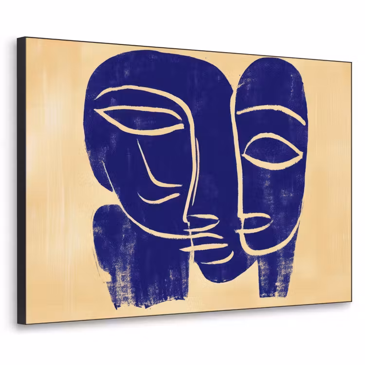 Okergeel - Blauw - Eenvoudige lijnen Textielframe zwart klein -3d