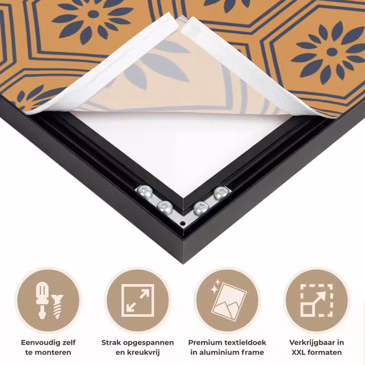 Okergeel - Patroon - Bloem - Donkerblauw Textielframe zwart klein 947 -USP_feed_closeupNL