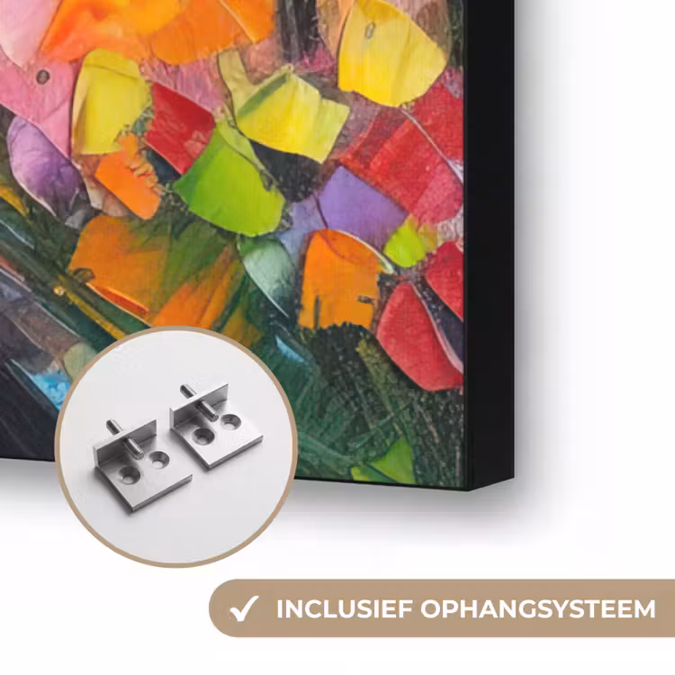 Olieverf - Amsterdam - Kunst - Kleurrijk Textielframe zwart klein -USP_ophangsysteemNL