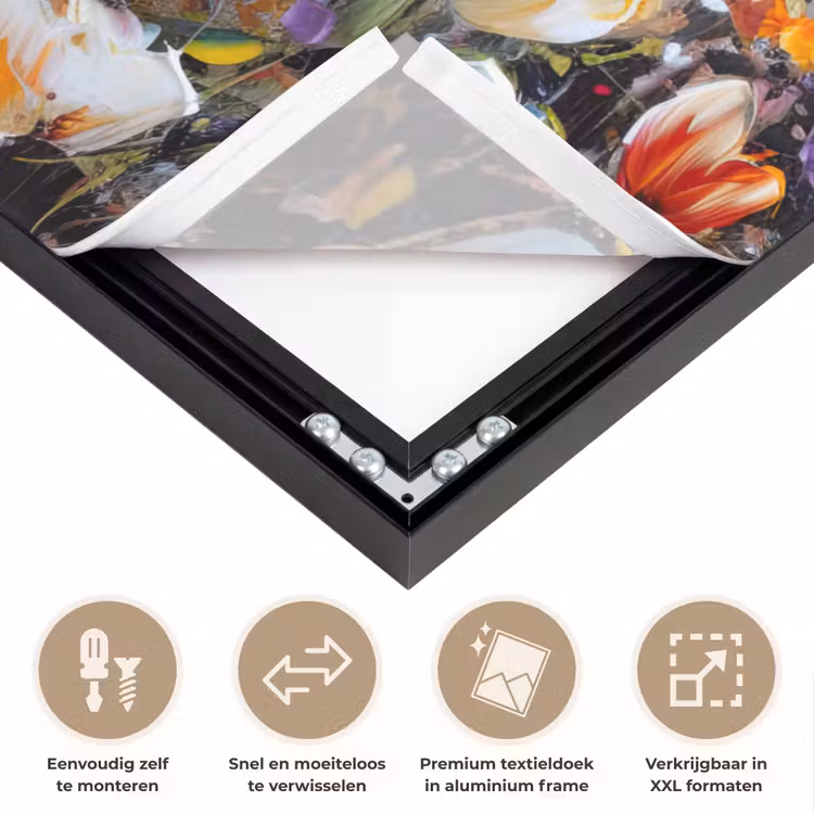 Olieverf - Bloemen - Kleurrijk - Natuur Textielframe zwart klein -USP_closeupNL