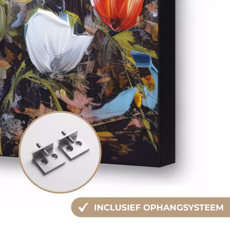 Olieverf - Bloemen - Kleurrijk - Natuur Textielframe zwart klein -USP_ophangsysteemNL