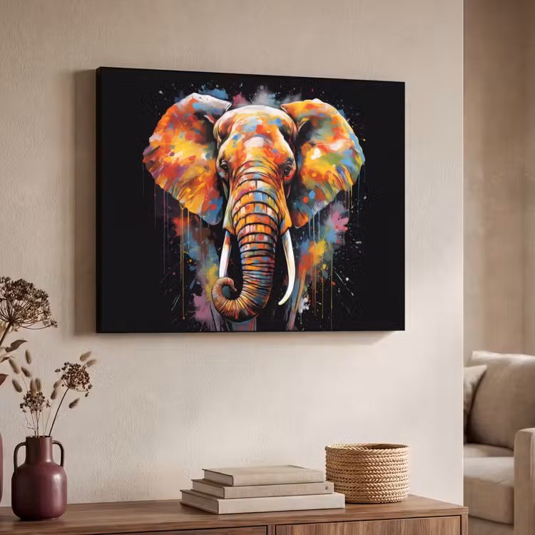 Olifant - Graffiti - Zwart - Dieren - Kleuren Textielframe zwart klein -sfeer3