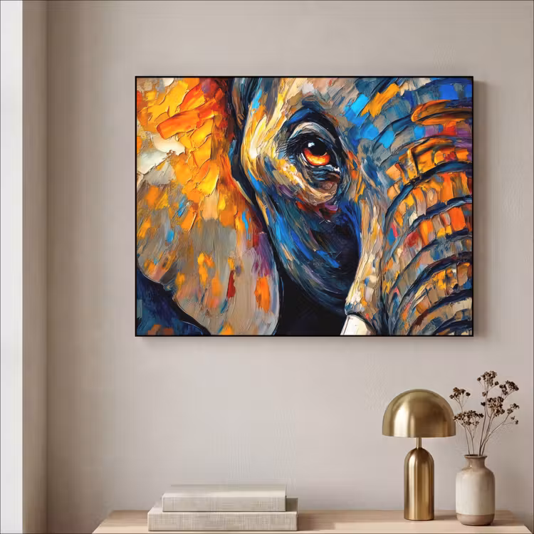 Olifant - Kunst - Dieren Textielframe - compleet frame klein -sfeer2