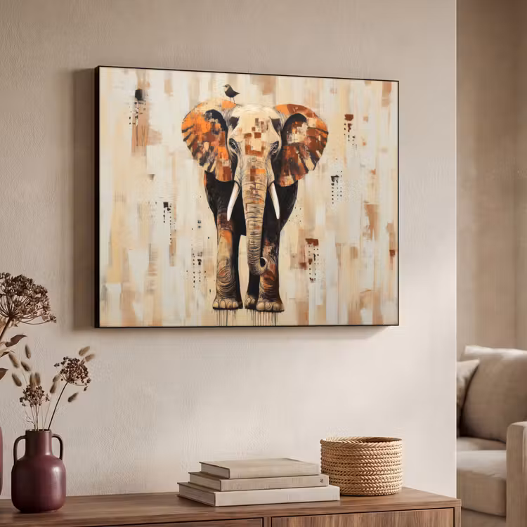 Olifant - Slurf - Mozaïek - Abstract Textielframe zwart klein -sfeer3