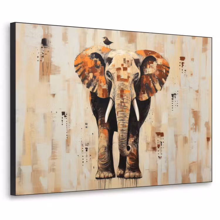 Olifant - Slurf - Mozaïek - Abstract Textielframe zwart klein -3d