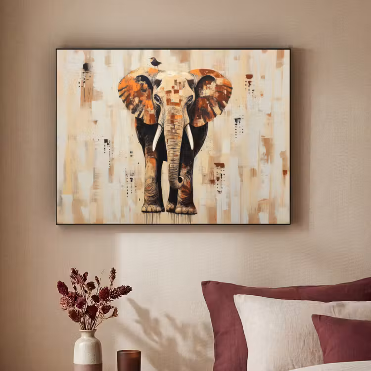 Olifant - Slurf - Mozaïek - Abstract Textielframe zwart klein -sfeer1
