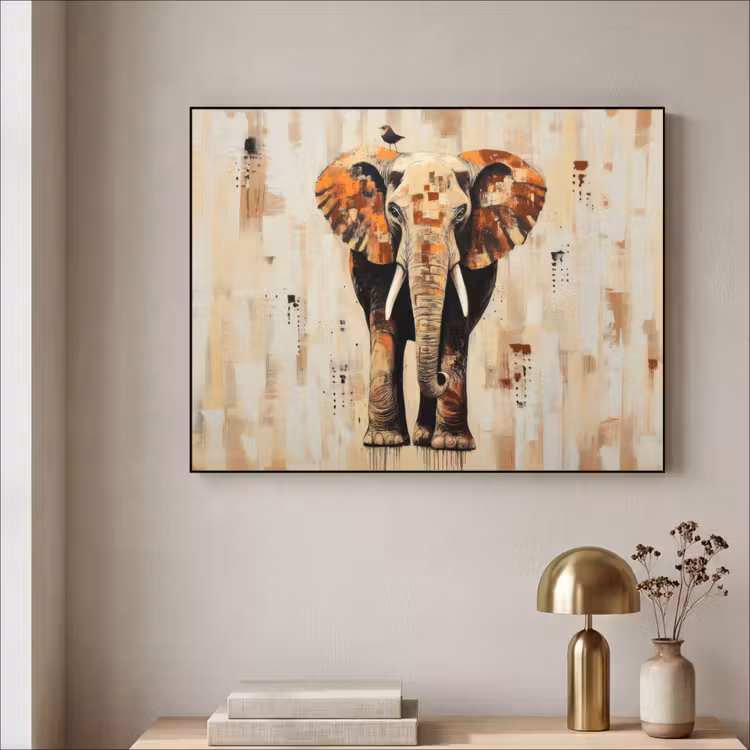 Olifant - Slurf - Mozaïek - Abstract Textielframe zwart klein -sfeer2