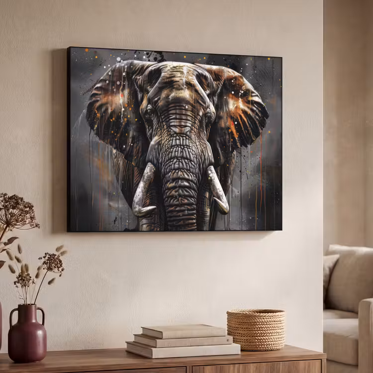 Olifant - Watercolor - Wilde dieren - Luxe Textielframe - compleet frame klein -sfeer3