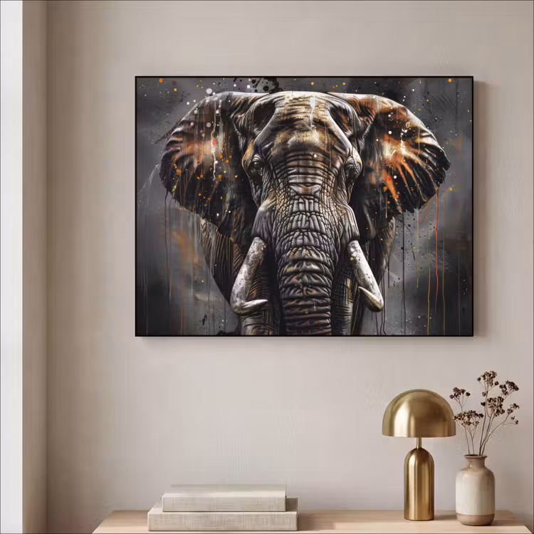 Olifant - Watercolor - Wilde dieren - Luxe Textielframe zwart klein -sfeer2