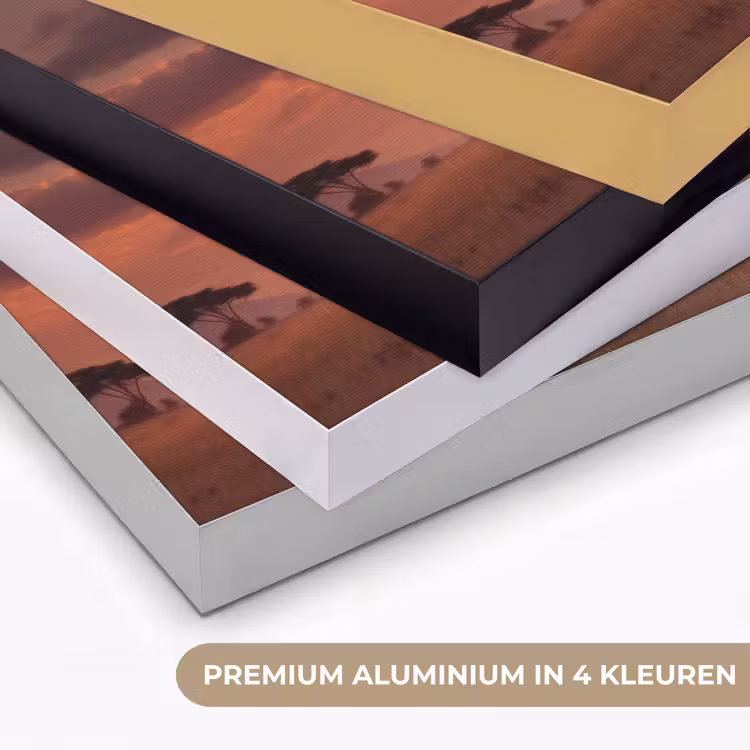 Olifanten - Grasland - Zonsondergang Textielframe zwart klein -USP_kleurenNL
