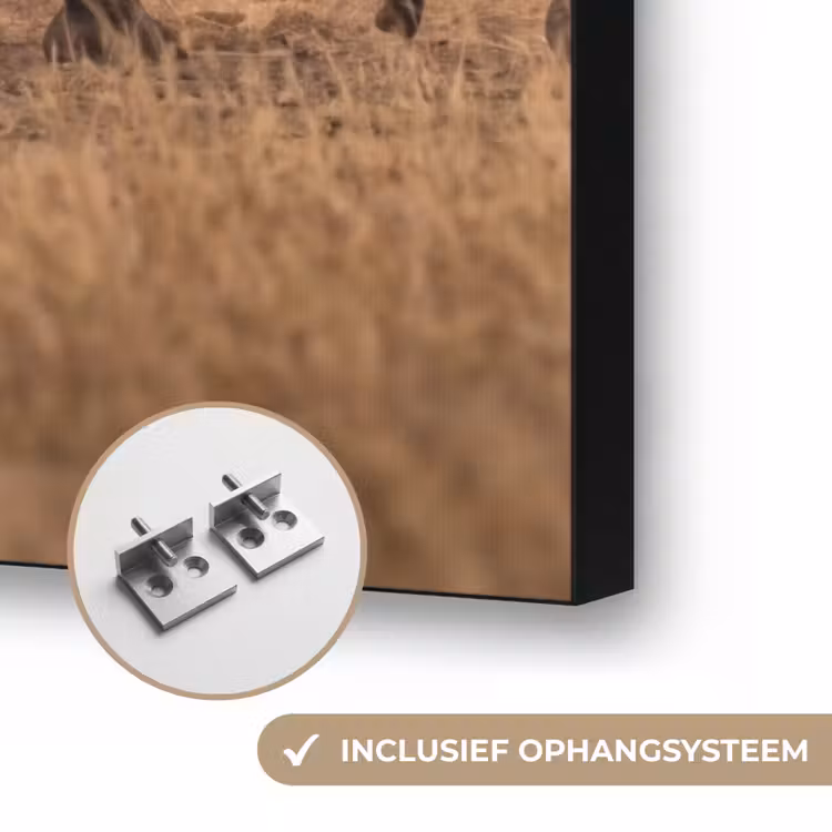 Olifanten - Savanne - Zonsondergang - Afrika - Warm Textielframe zwart klein -USP_ophangsysteemNL