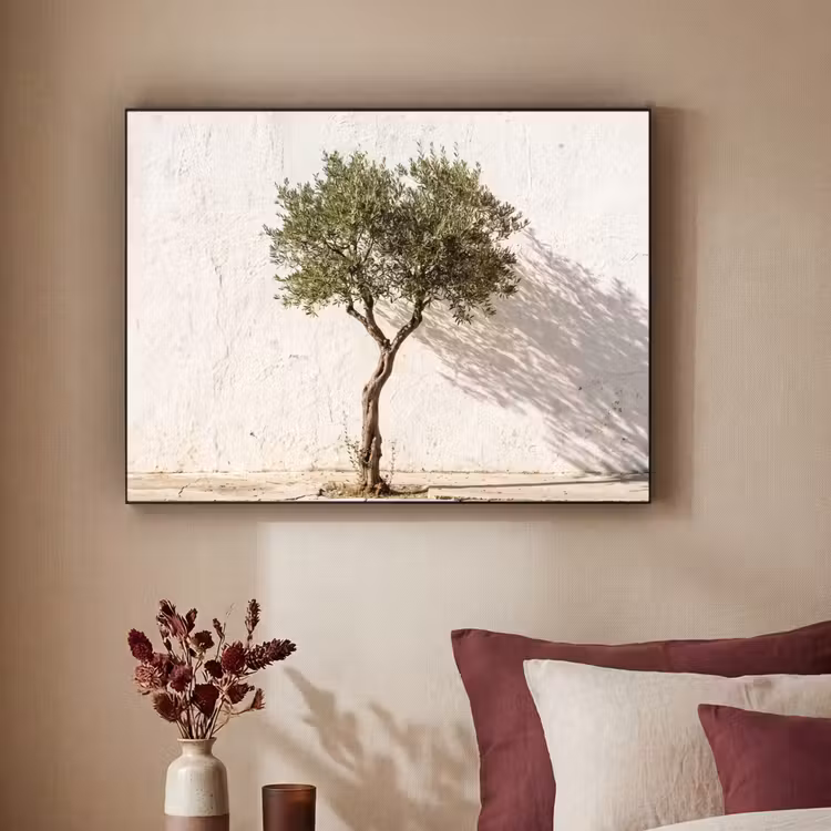 Art frame - Olijfboom - muur - wit - Olijfboom - muur - wit Textielframe zwart klein