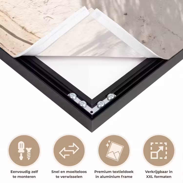 Art frame - Olijfboom - muur - wit - Olijfboom - muur - wit Textielframe zwart klein