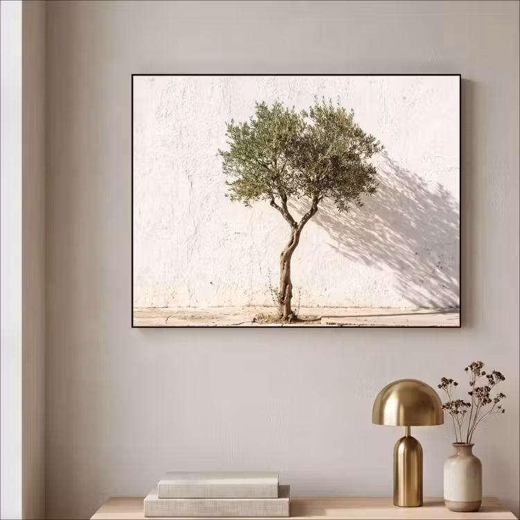Art frame - Olijfboom - muur - wit - Olijfboom - muur - wit Textielframe zwart klein