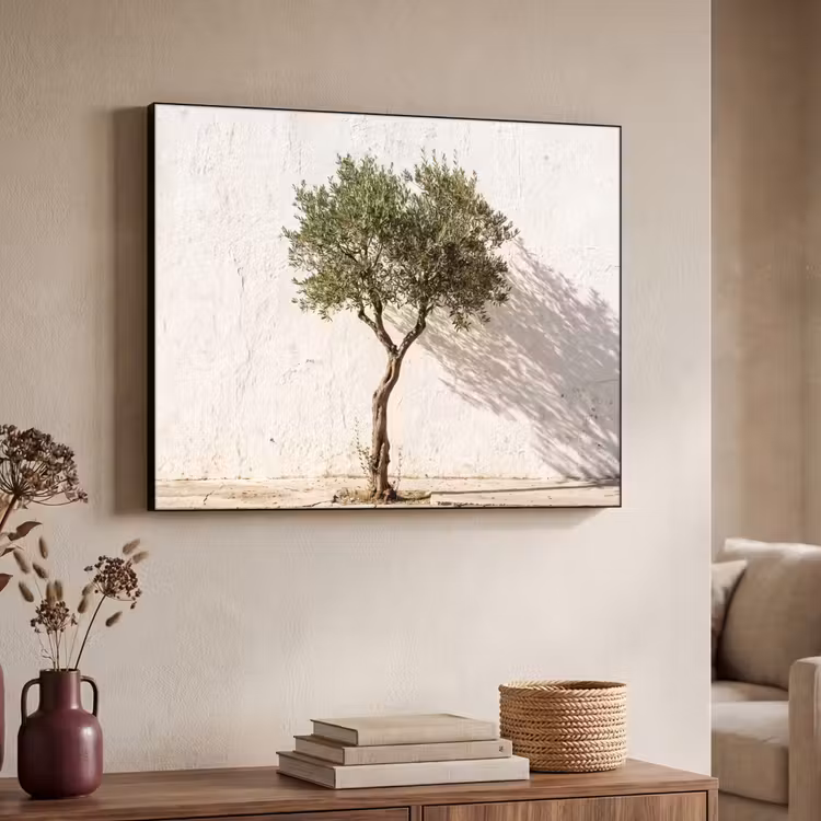 Art frame - Olijfboom - muur - wit - Olijfboom - muur - wit Textielframe zwart klein