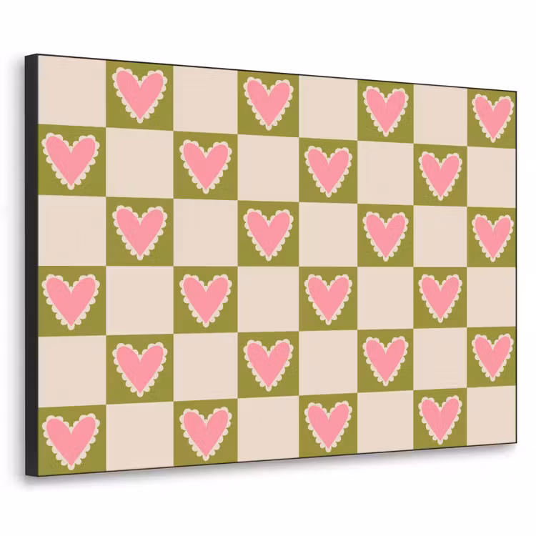 Olijfgroen - Hartjes - Patroon - Retro Textielframe - compleet frame klein 947 -3d