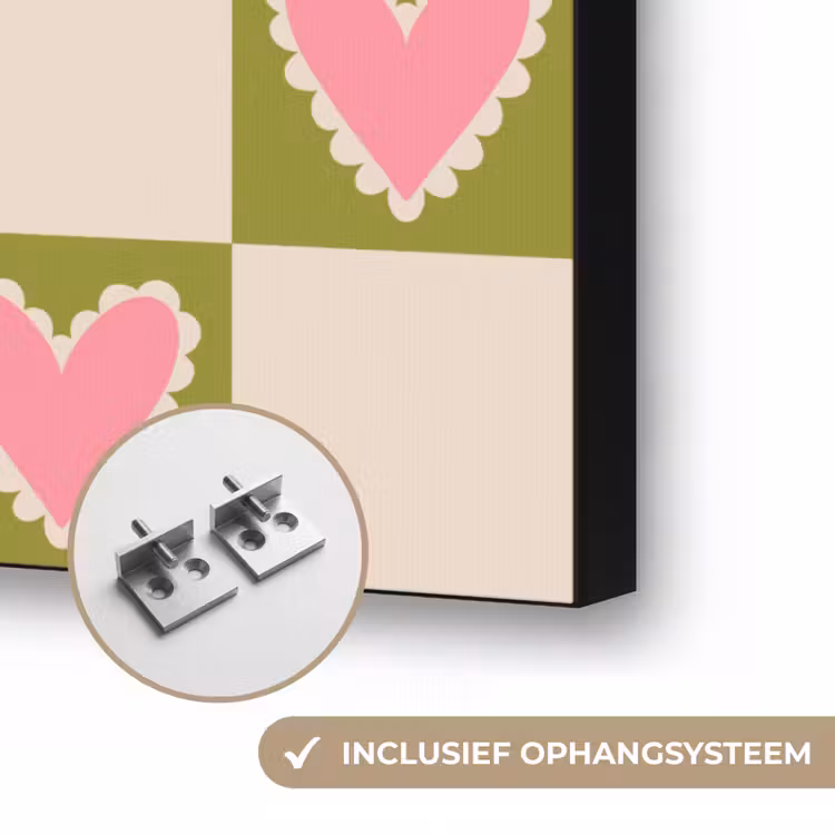 Olijfgroen - Hartjes - Patroon - Retro Textielframe zwart klein 947 -USP_ophangsysteemNL
