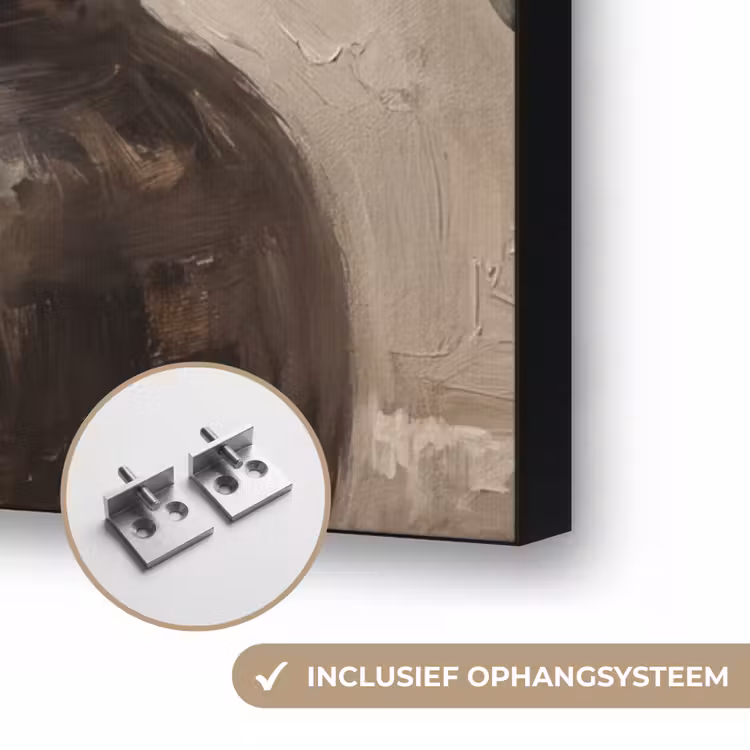 Olijfplant - Aardenpot - Abstract - Beige Textielframe zwart klein -USP_ophangsysteemNL