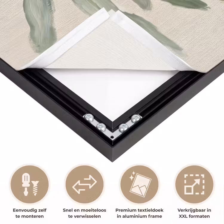 Olijftak - Bladeren - Natuur - Groen - Beige Textielframe zwart klein -USP_closeupNL
