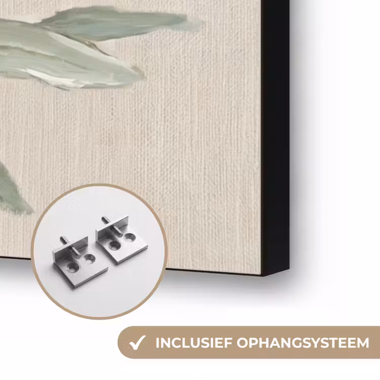 Olijftak - Bladeren - Natuur - Groen - Beige Textielframe zwart klein -USP_ophangsysteemNL