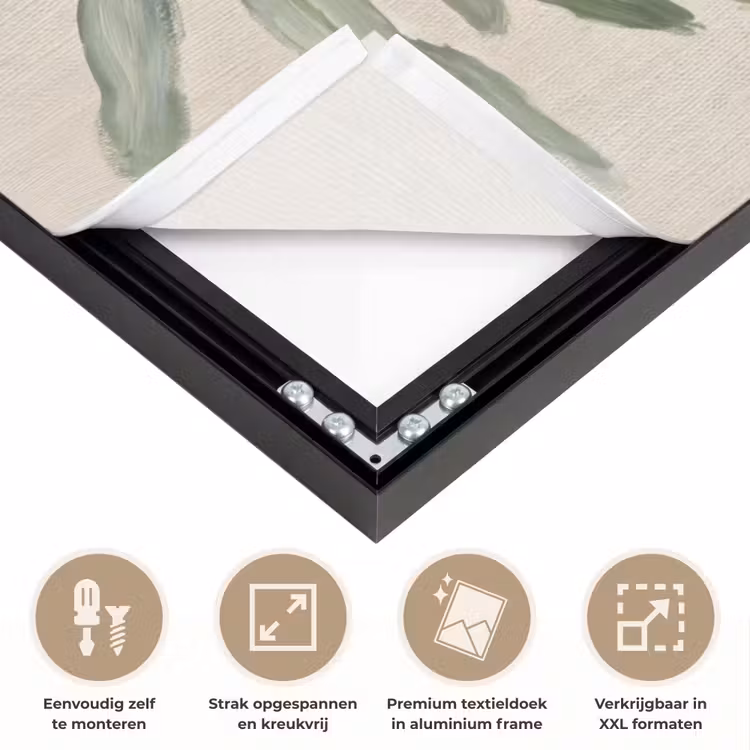 Olijftak - Bladeren - Natuur - Groen - Beige Textielframe zwart klein -USP_feed_closeupNL