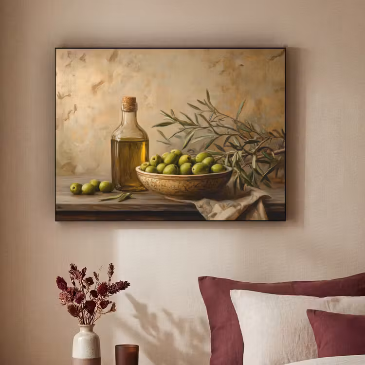 Olijven - Stilleven - Vintage Textielframe - compleet frame klein -sfeer1