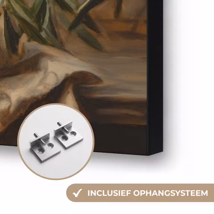 Olijven - Stilleven - Vintage Textielframe zwart klein -USP_ophangsysteemNL