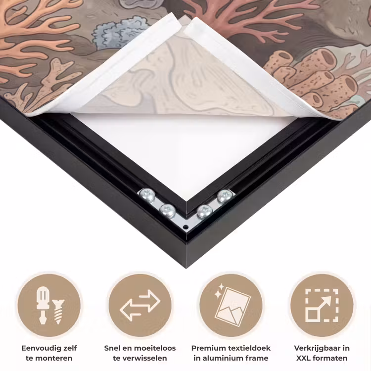 Onderwater - Koraal - Vis - Natuur Textielframe zwart klein -USP_closeupNL