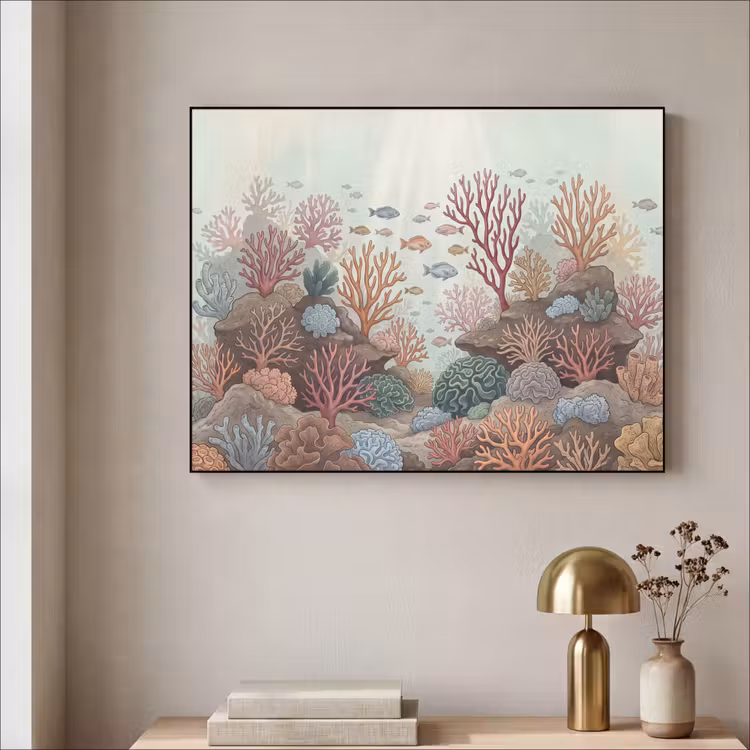 Onderwater - Koraal - Vis - Natuur Textielframe zwart klein -sfeer2