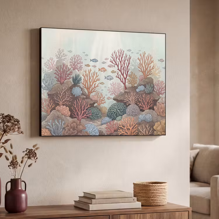 Onderwater - Koraal - Vis - Natuur Textielframe zwart klein -sfeer3
