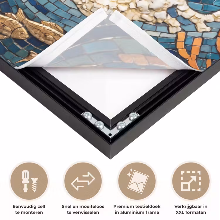 Onderwater - Koraal - Vis - Natuur - Kunst Textielframe zwart klein -USP_closeupNL